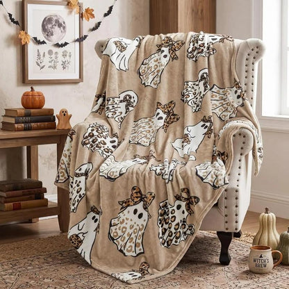 The Boo & Bows Leopard Print Cozy Blanket