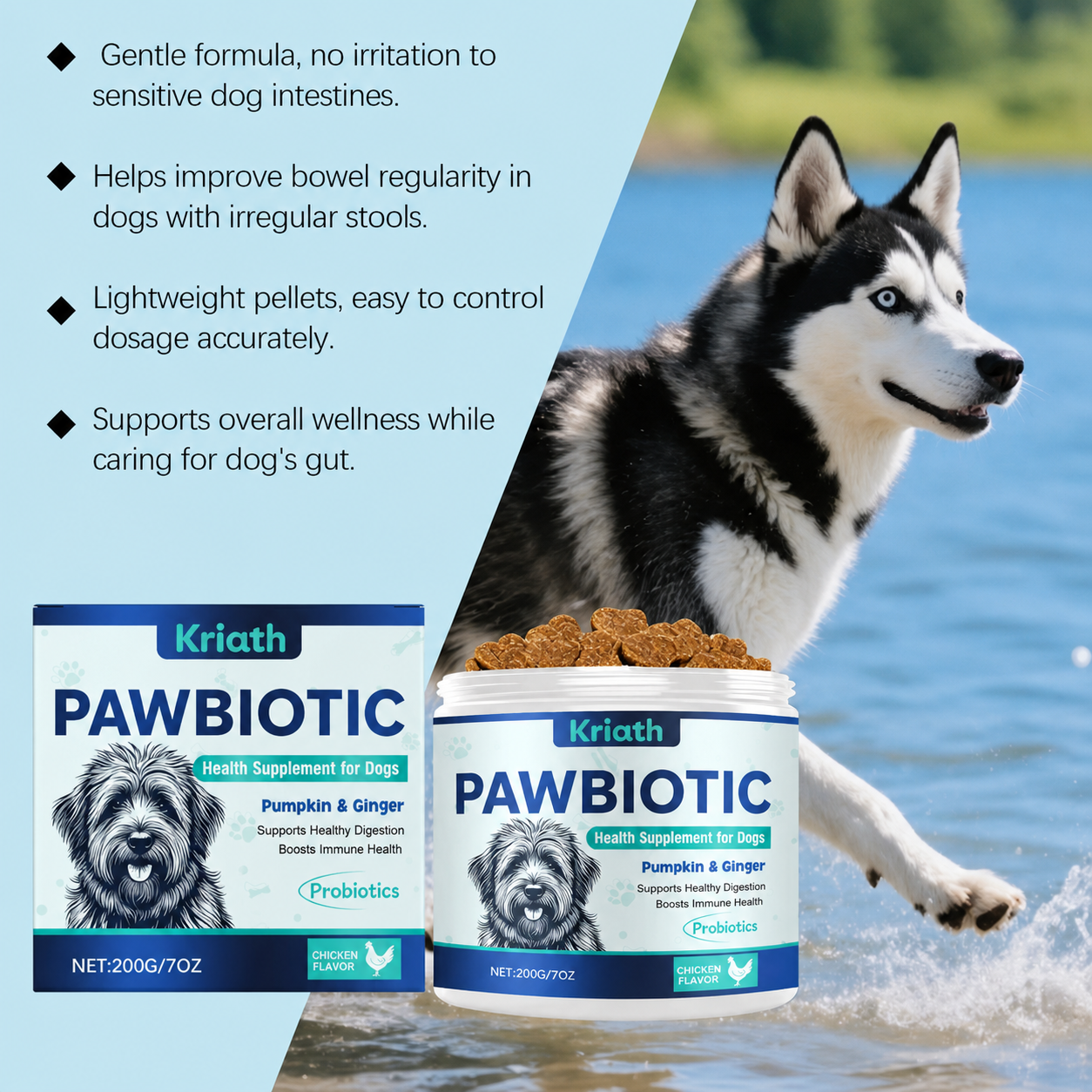 PAWBIOTIC — Daily Probiotic Soft Chews for Dogs | Pumpkin, Ginger & Probiotics | Chicken Flavor | 200g