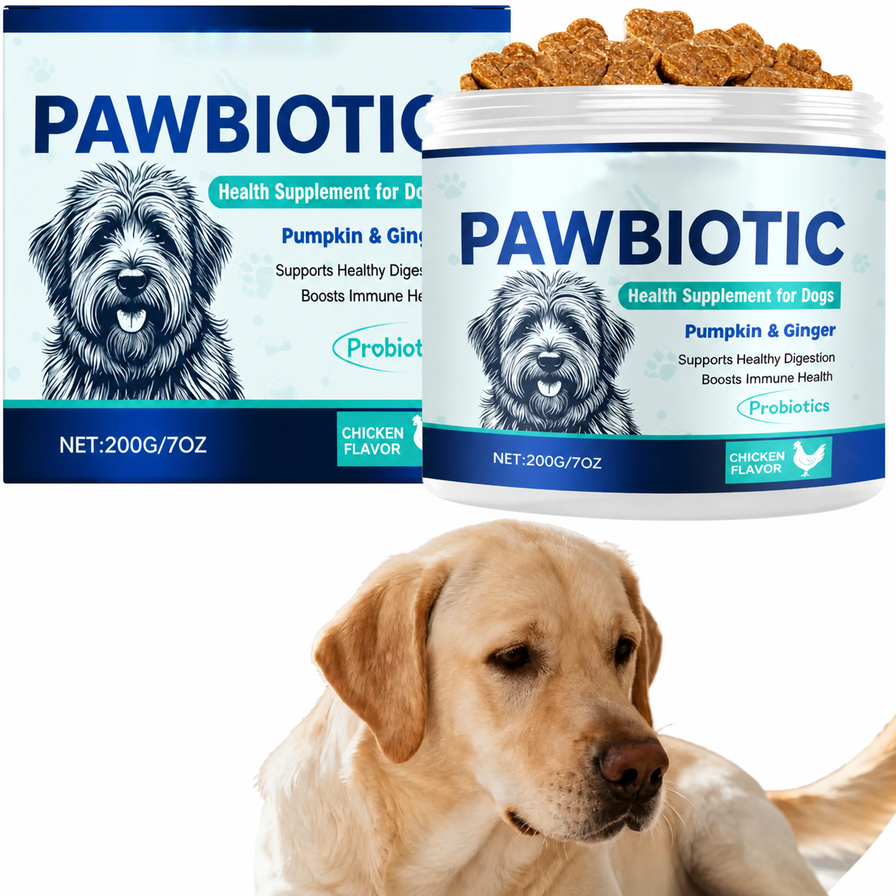 PAWBIOTIC — Daily Probiotic Soft Chews for Dogs | Pumpkin, Ginger & Probiotics | Chicken Flavor | 200g