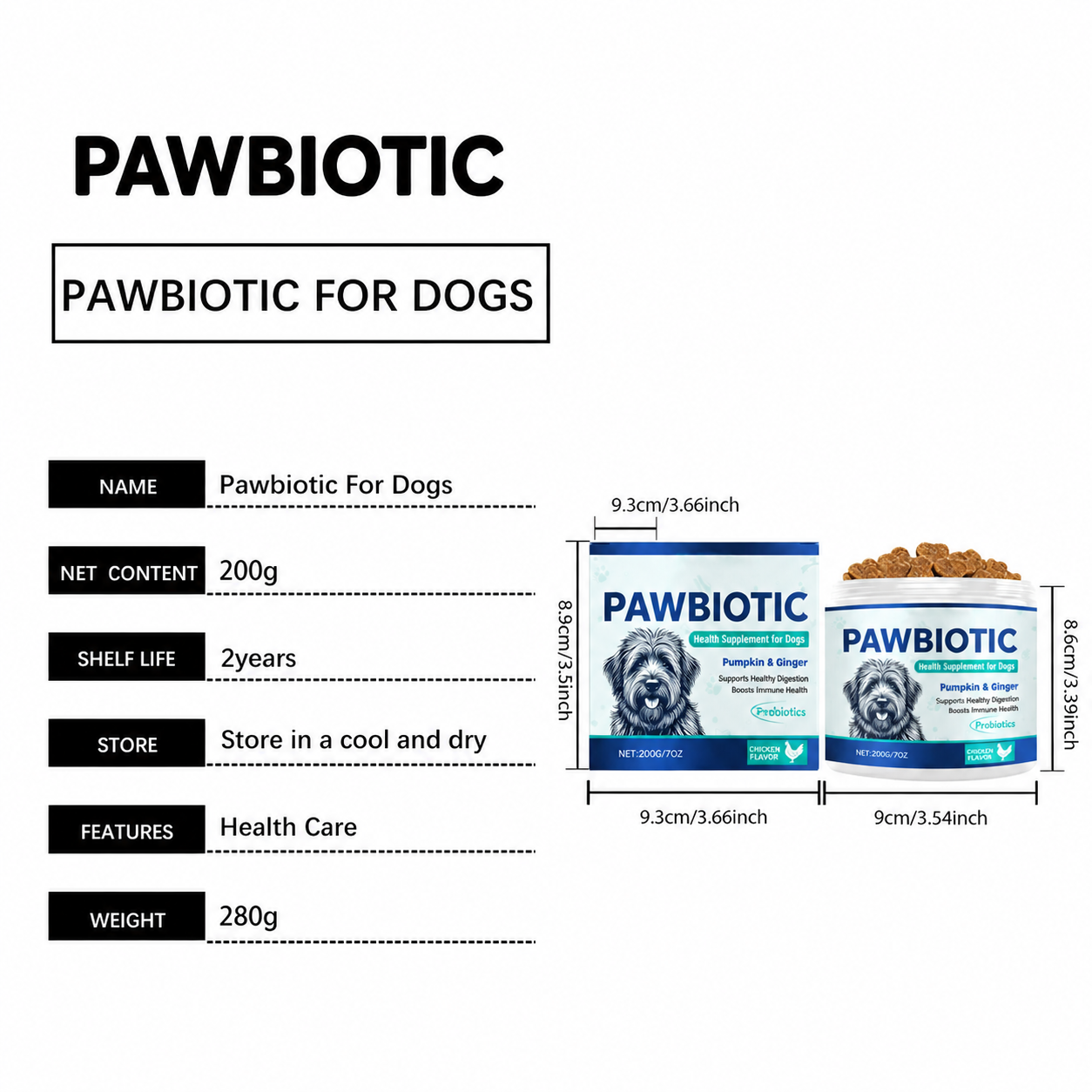 PAWBIOTIC — Daily Probiotic Soft Chews for Dogs | Pumpkin, Ginger & Probiotics | Chicken Flavor | 200g